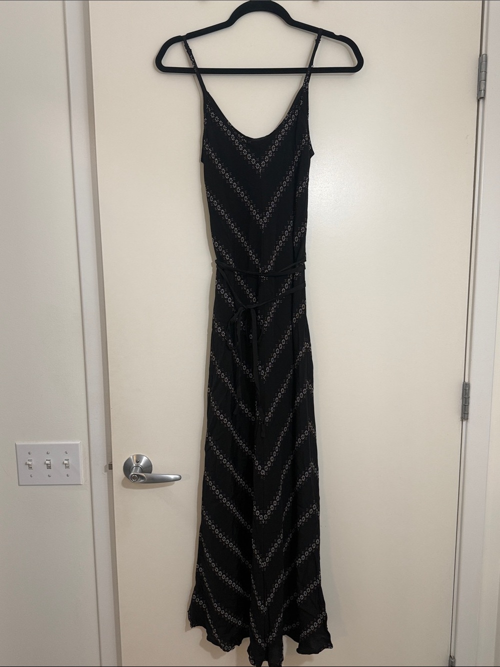 Black Chevron Maxi Dress with Delicate Print